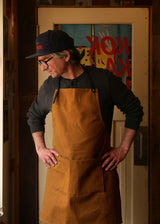 Tablier en coton et en cuir - Ocre