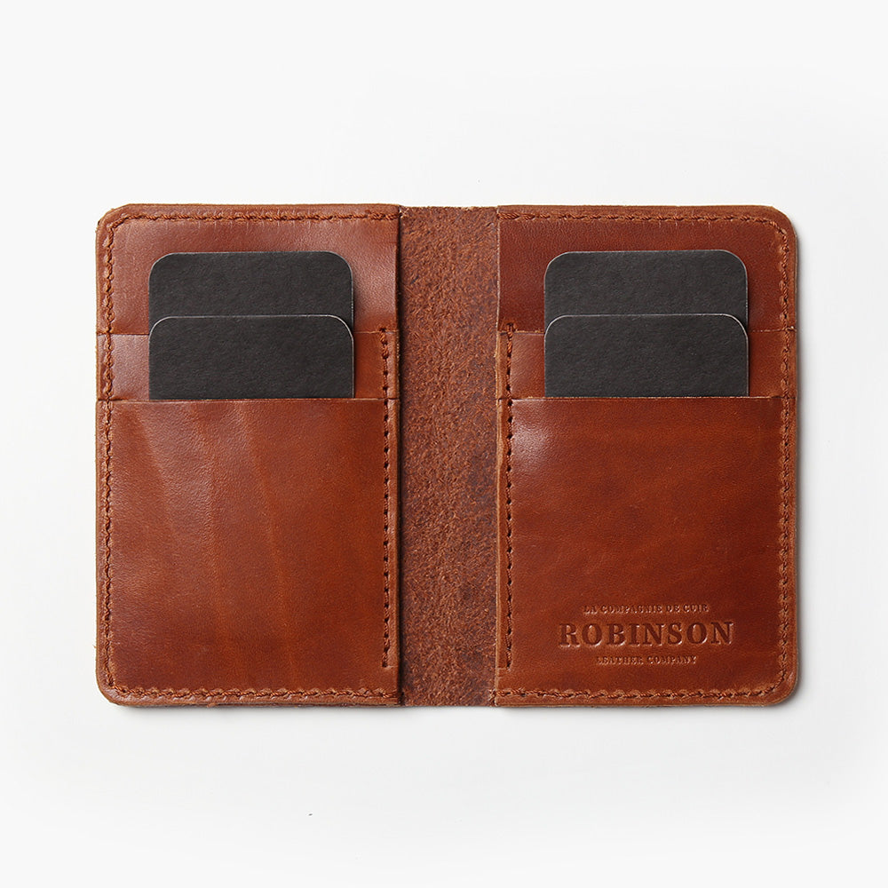 Vertical Leather Wallet 4 Pockets - Brown