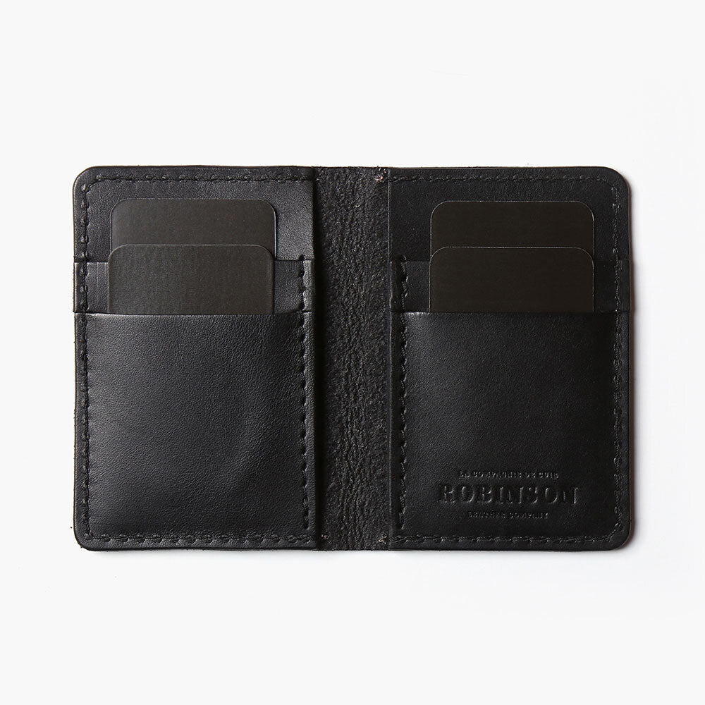 Vertical Leather Wallet 4 Pockets - Black