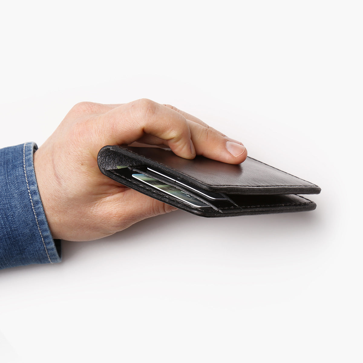 Vertical Leather Wallet 4 Pockets (Black)