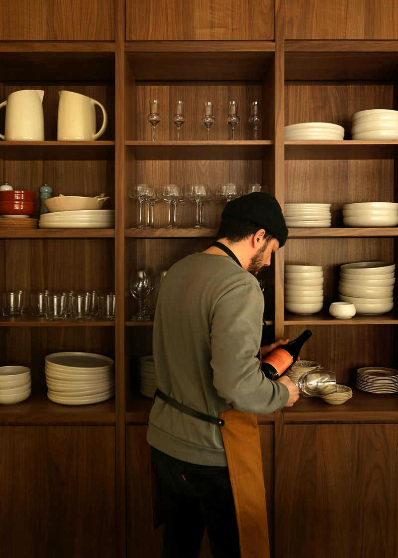 Tablier en coton et en cuir - Ocre