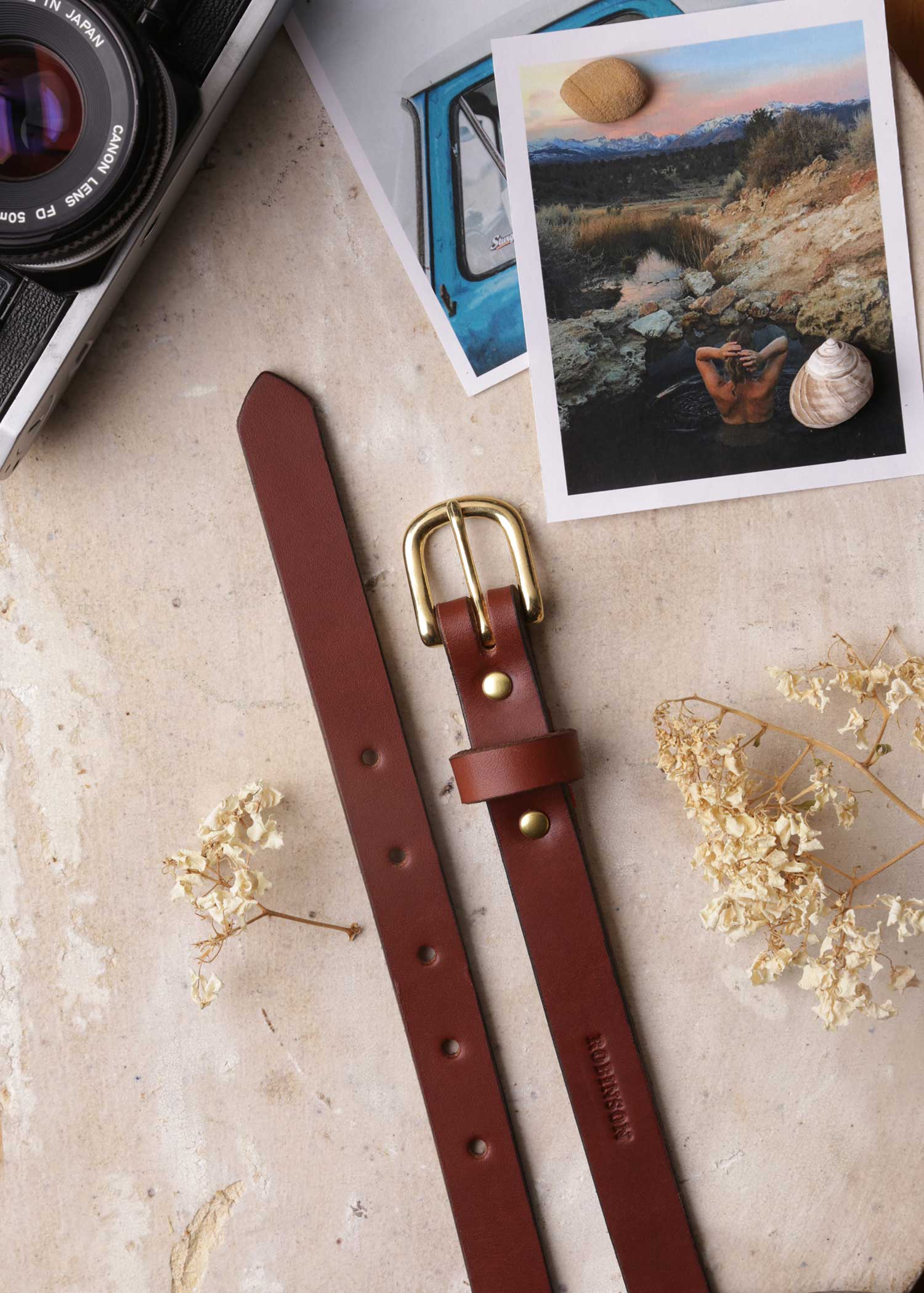 High Waist Leather Belt (3/4") - Brown