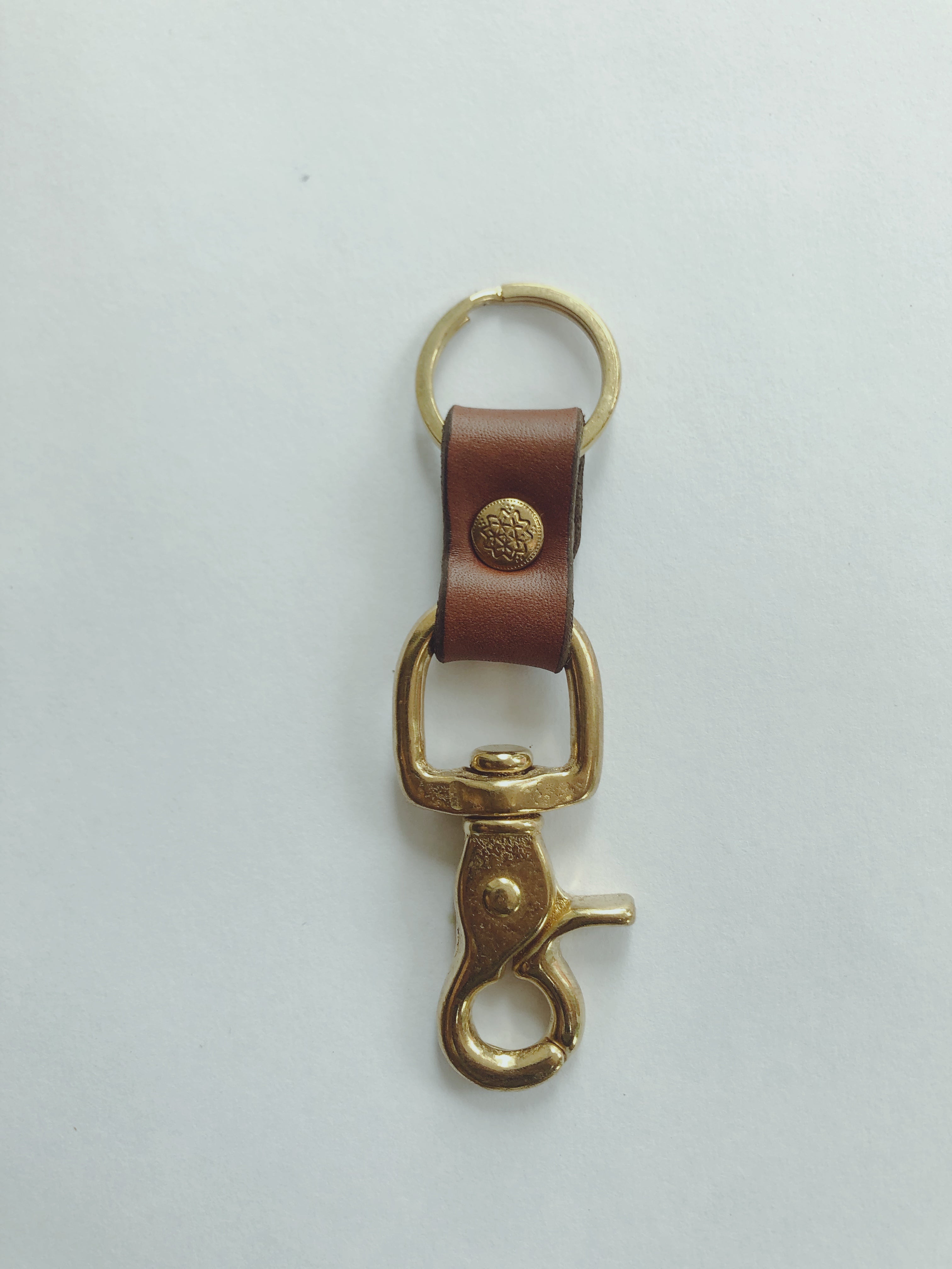 Leather Key Chain - Brown - Floral Brass Rivet