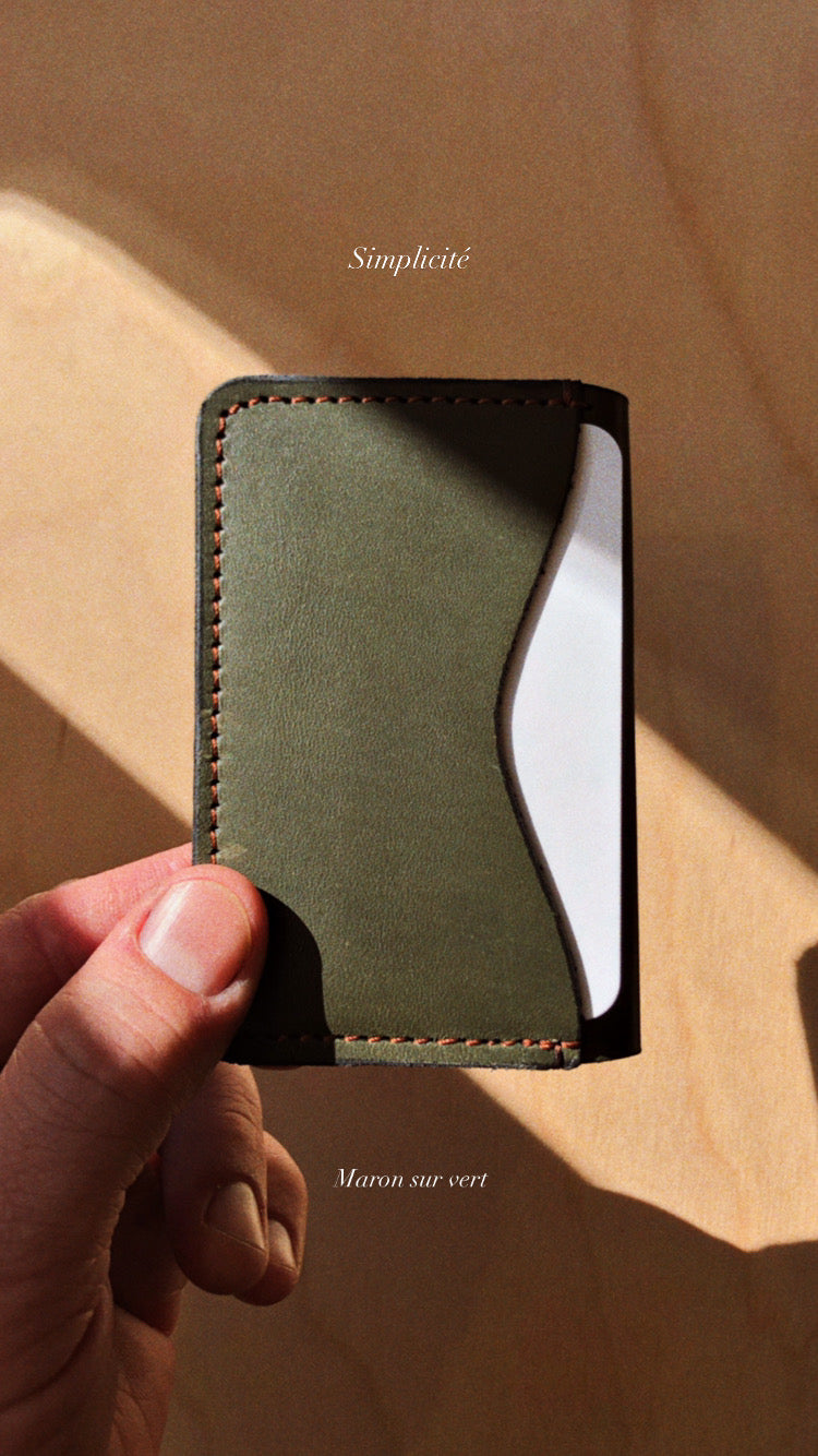 Porte-cartes 3 poches | Duotone vert + naturel