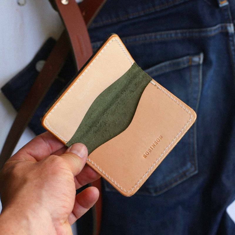 Card Wallet 3 pockets - Green & Natural