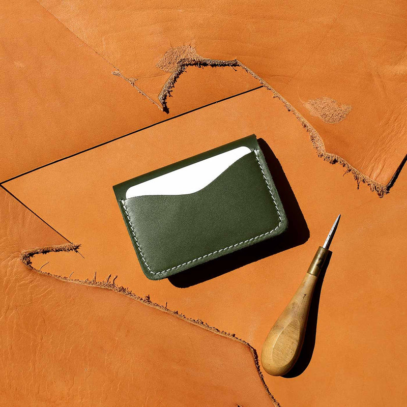 Card Wallet 3 pockets - Green & Natural