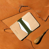 Card Wallet 3 pockets - Green & Natural