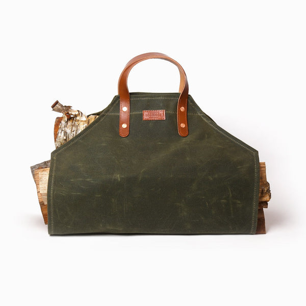 Waxed-Canvas Log Carrier | Green Forest