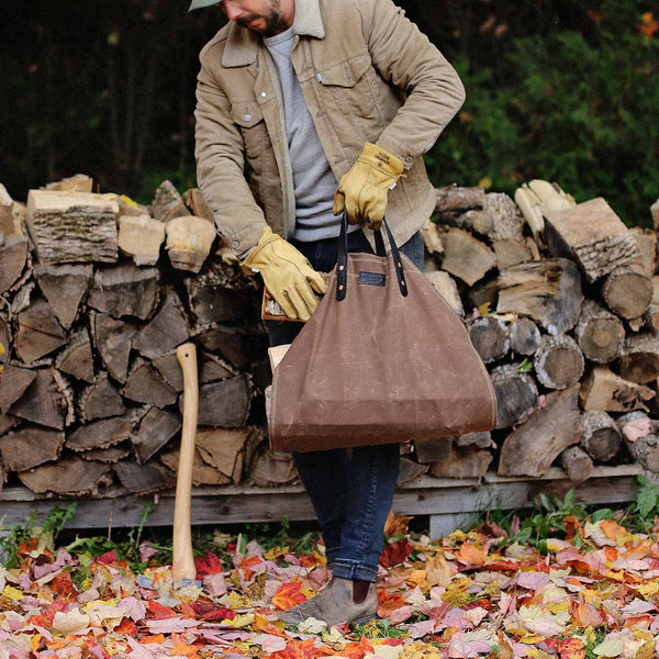 Waxed-Canvas Log Carrier | Coffee Brown