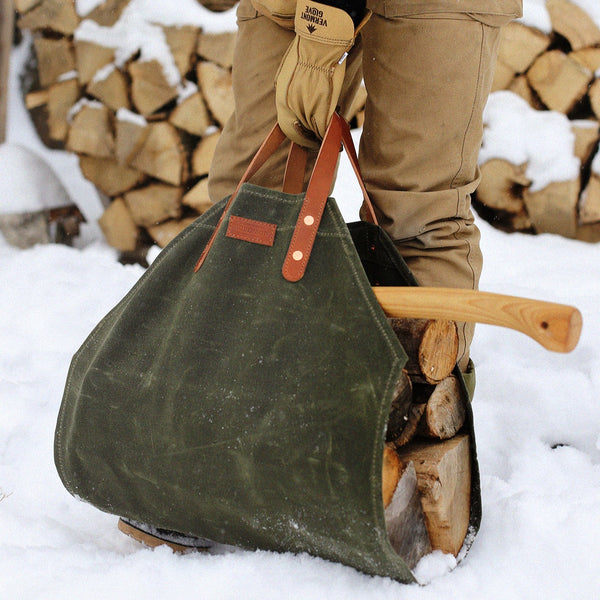 Waxed-Canvas Log Carrier | Green Forest