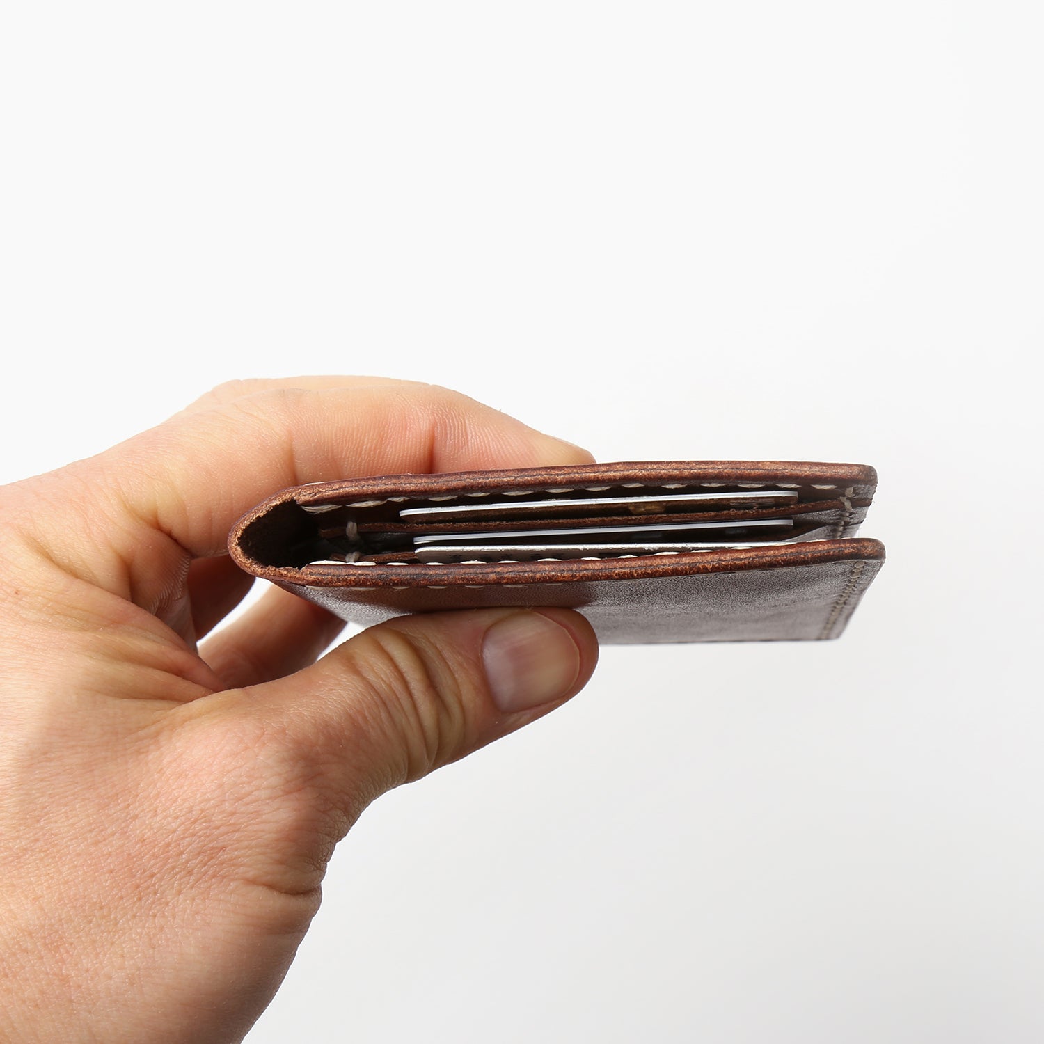 Vertical Leather Wallet 4 Pockets - Brown